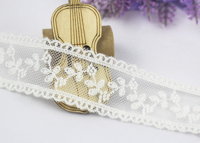 Scalloped Floral Embroidery Cotton Nylon Lace Trim For Ivory Lace Wedding Dress