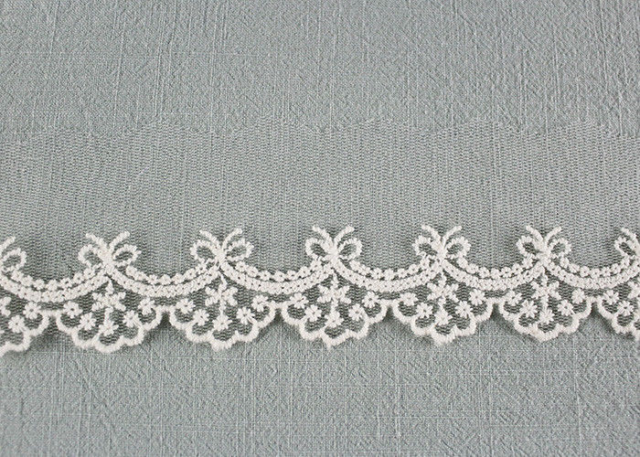 Cute Floral Embroidered Lace Trim Soft Ivory Bridal Lace Border For Art Decoration