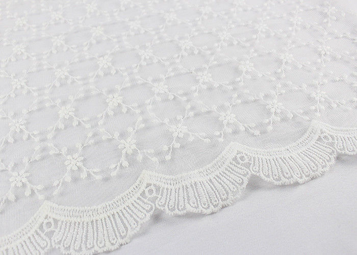 Beautiful Embroidered Lace Fabric Scalloped Edge Lace Fabric For Ivory Wedding Dresses