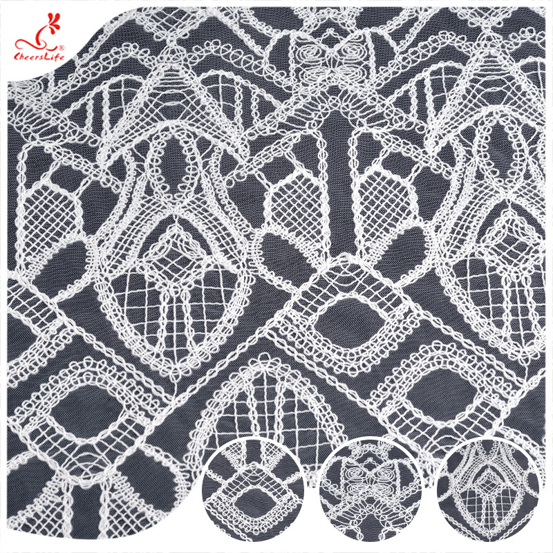 Wholesale Embroidery Knitted Lace Tulle Polyester Guipure Cord Lace Fabric For Wedding Dress