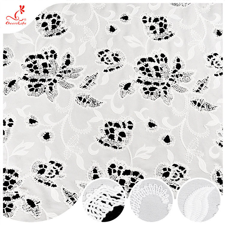 Hot Sales White Embroidery Floral Fabric Soft Hollow Out Eyelet Polyester Embroidered Fabric