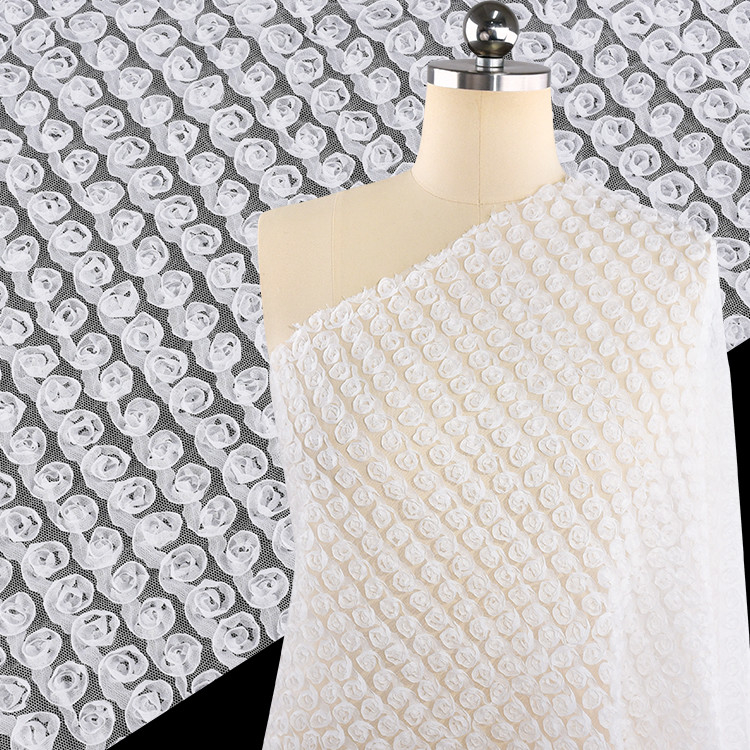 White Rose Flower Embroidery Lace Fabric Suitable For All Kinds Of Clothing Fabrics Support Custom