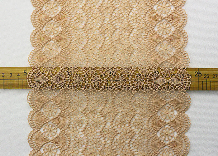 19 CM Champagne Wide Heavy Guipure Lace Trim With Scallop Edging / African Cord Lace
