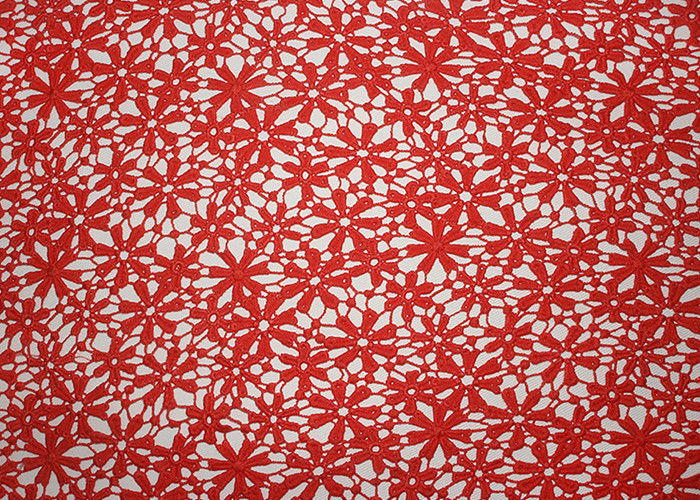 Red 47 Inches DTM Flower Embroidered Lace Fabric With African Cord Lace By Azo Free