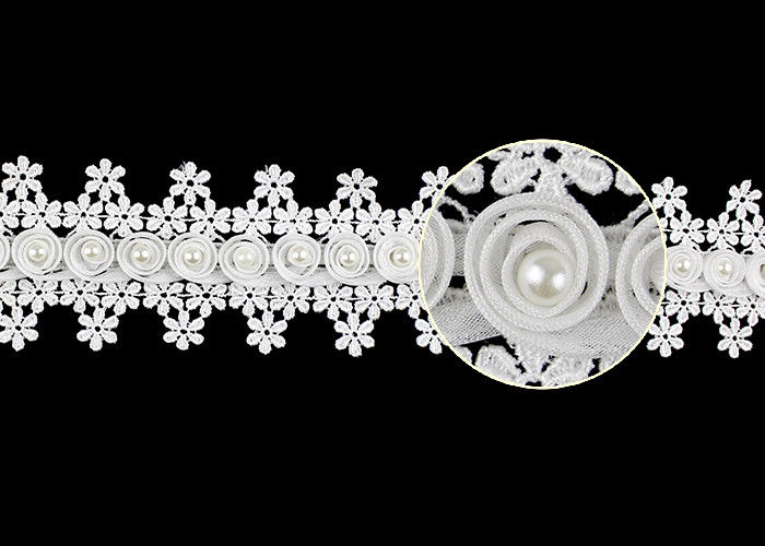 3D Flower French Venice Guipure Lace Trim With Pearl Bead