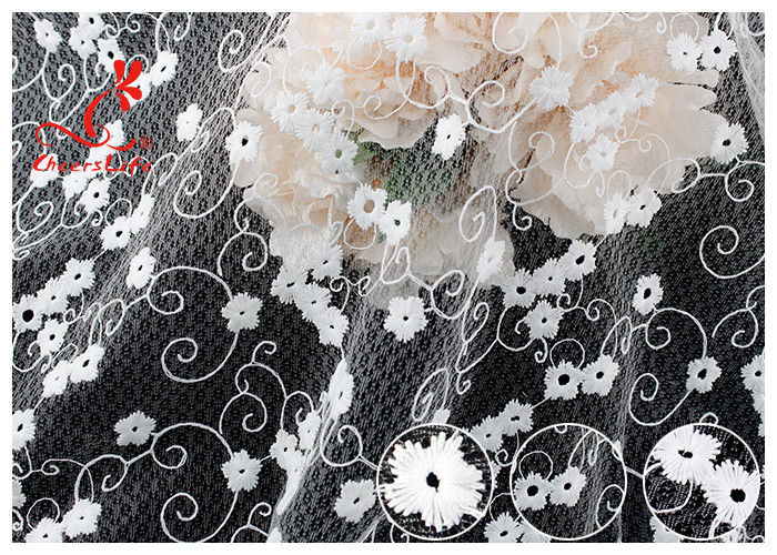Allover Floral Embroidered Mesh Lace Fabric With Poly Milky Silk By 100% Inspect