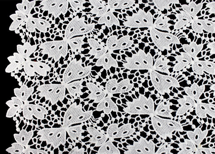 Floral Schiffli Guipure Water Soluble Lace Fabric With Poly Milky Silk By SGS