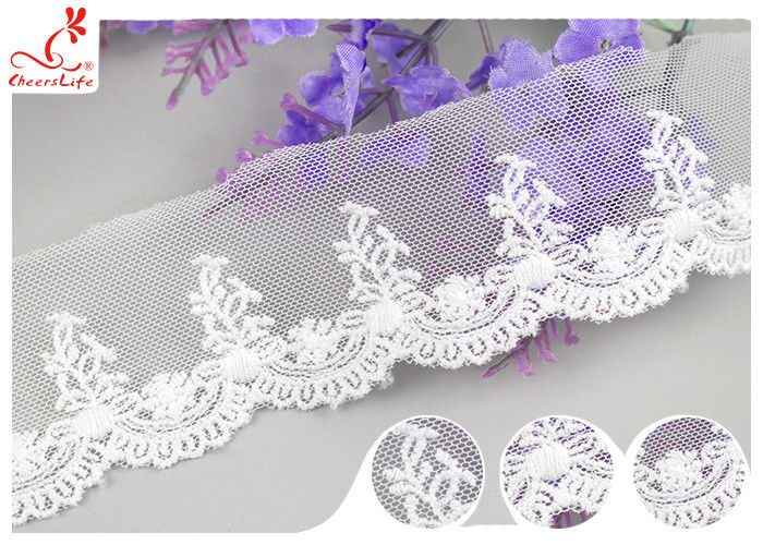 Vietnam Floral Nylon Mesh Lace Trim With Cotton Embroidery Patterns