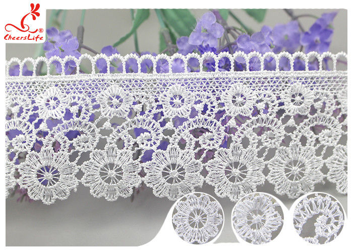 Embroidered Flower Guipure Polyester Lace Trim For Dress DTM Azo Free Dyeing