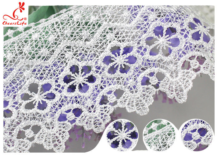 White 100% Polyester Water Soluble Lace Trim For Clothing Factory