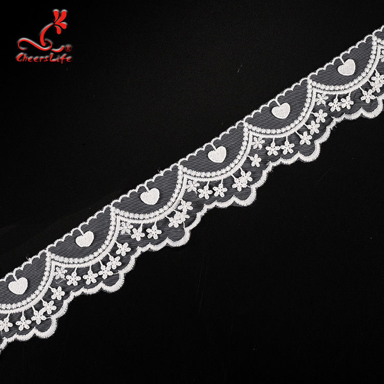 Cotton White Embroidered Lace Trim 5.6cm Width Static - Cling Resistant