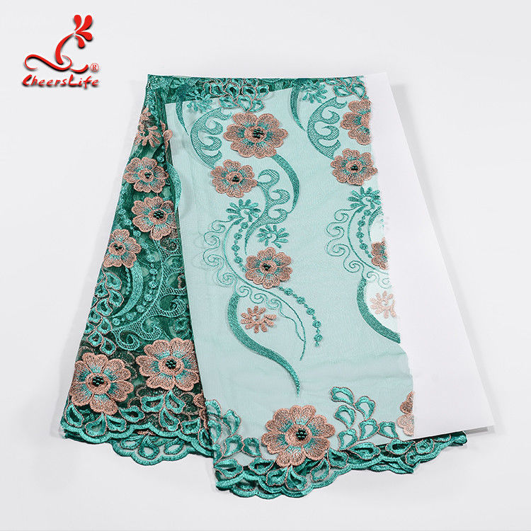 Luxuriant Embroidery Stones Floral Lace Fabric For Fashion Clothing