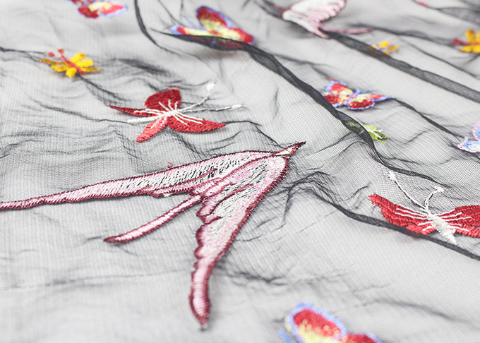 Embroidered Multi Colored Lace Fabric Mesh Fabric For Dresses Butterfly Bird Pattern
